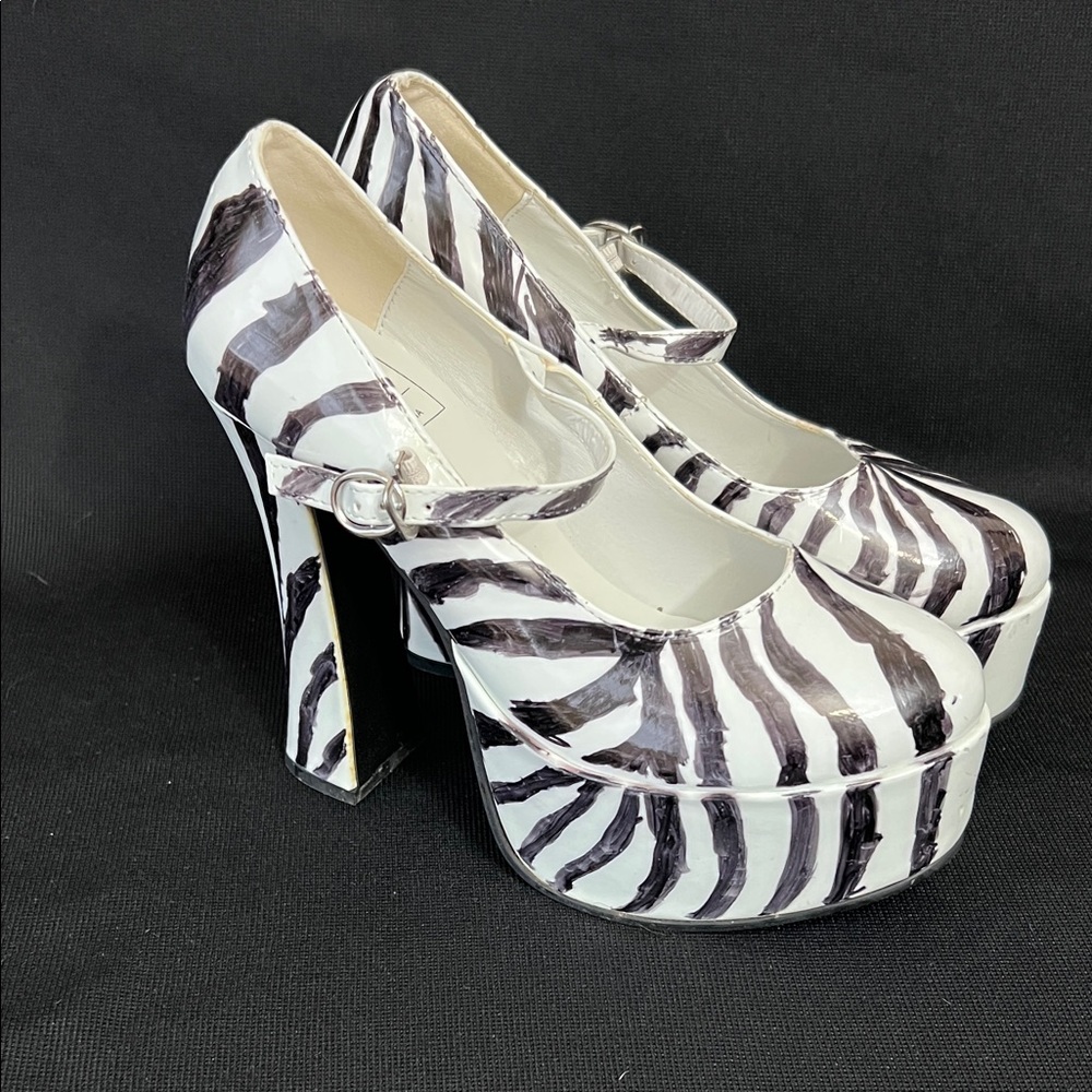 Source Unknown Zebra Striped Platform Heels